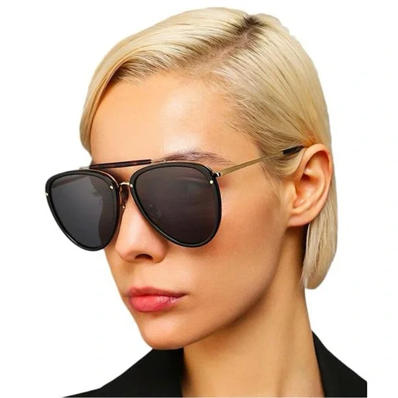 New- ? Authentic Gucci GG0672S Women\'s Aviator Sunglasses, Black/Grey NEW ORIGINAL GUCCI GG0672S UNISEX AVIATOR SUNGLASSES, BLACK  main image 2